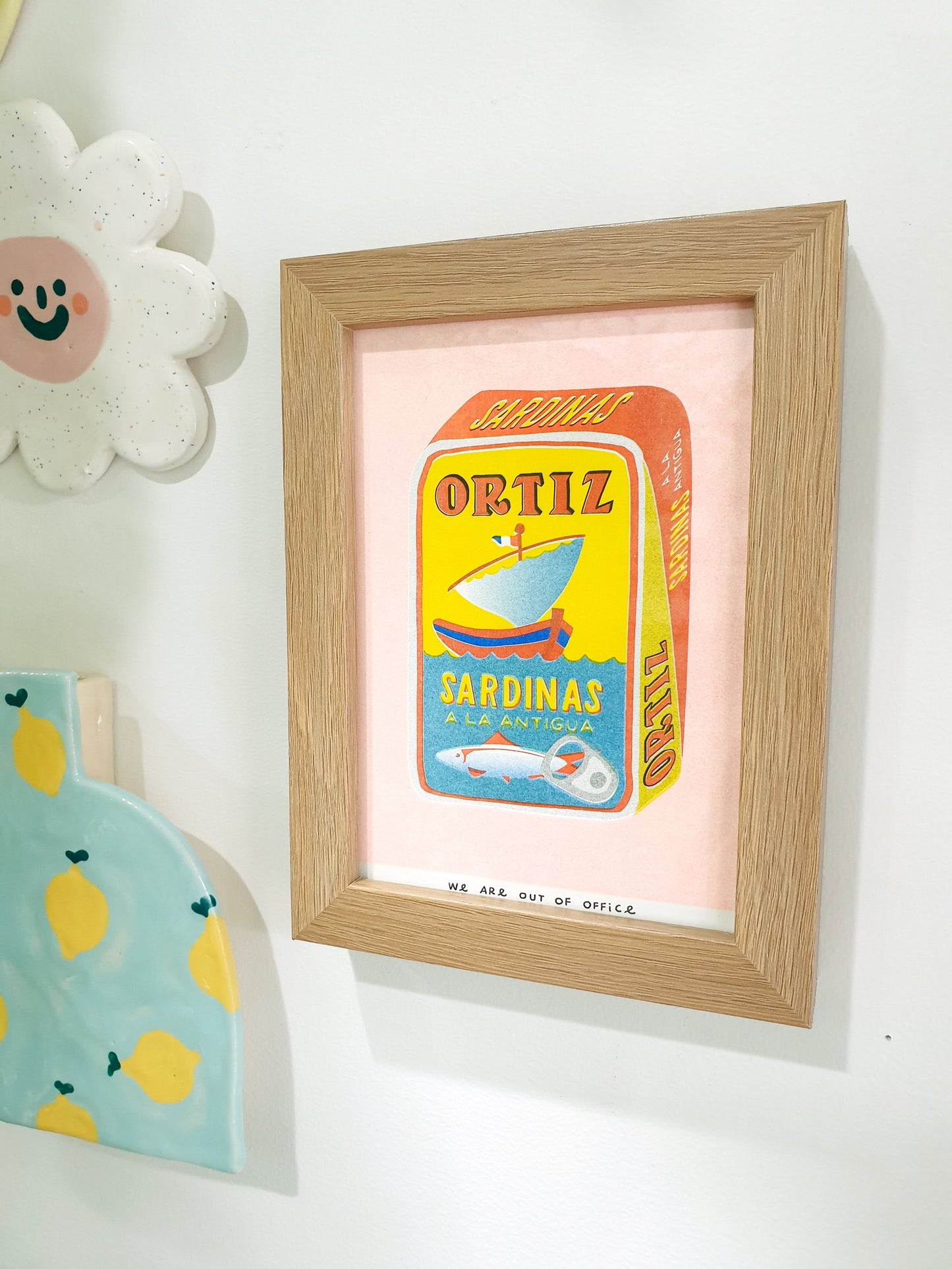 'A can full of sardines' - A framed risograph print by 'We are out of office'