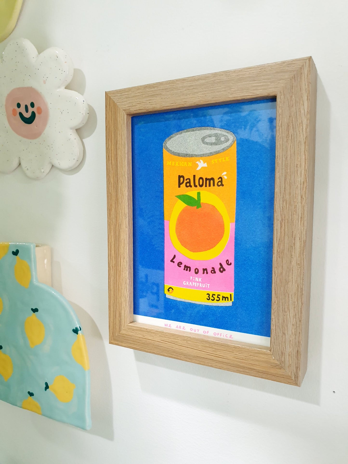 'A can of Paloma Lemonade' - A framed risograph print.