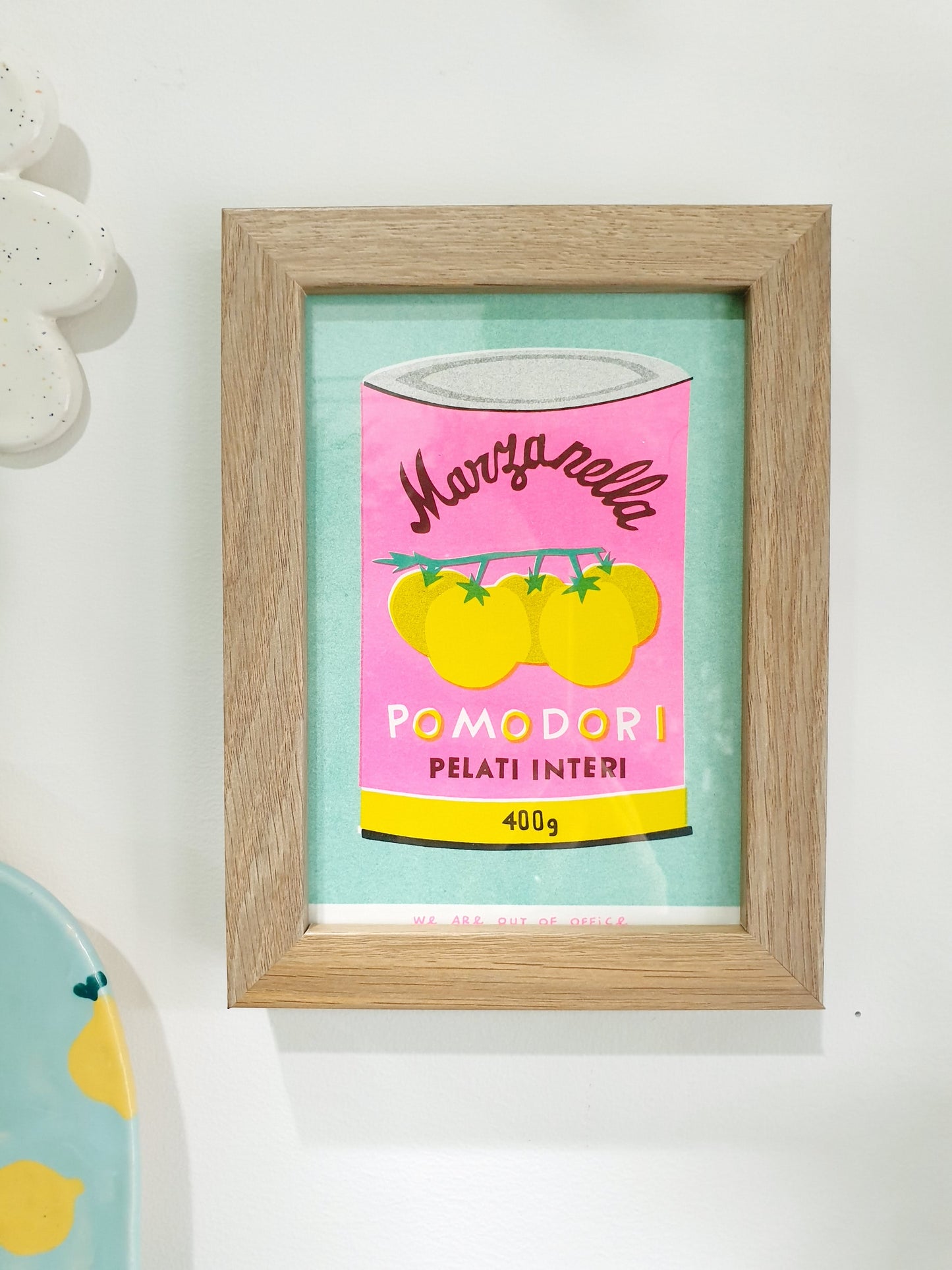 'A can of pomodori' - A framed risograph print by 'We are out of office'