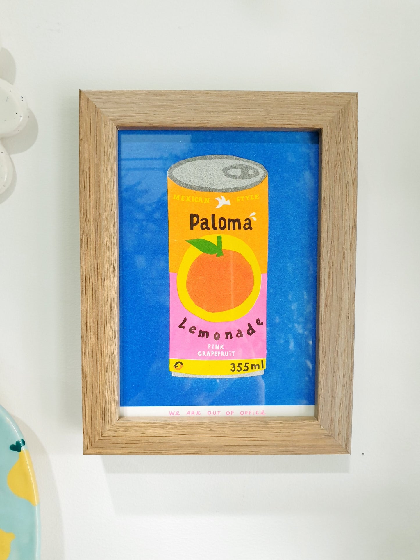 'A can of Paloma Lemonade' - A framed risograph print.
