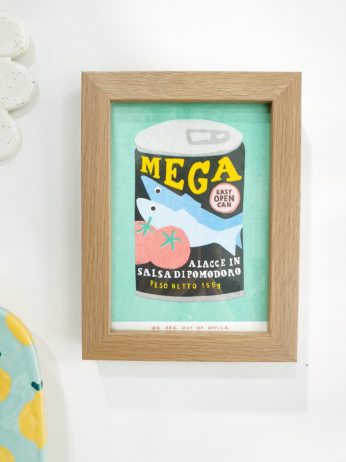 'A can of MEGA sardines' - A framed risograph print by 'We are out of office'