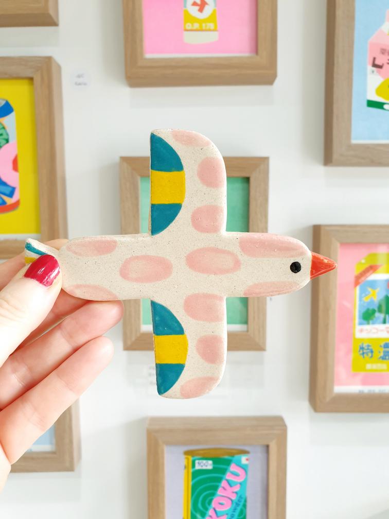 Pink Ceramic Bird wall hanging