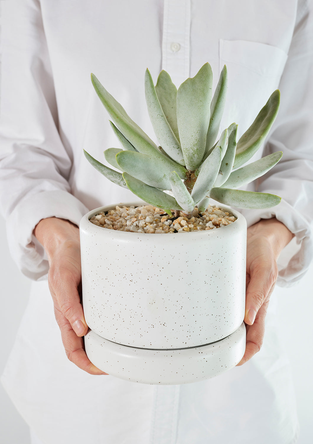 Speckled White Cylinder Planter Small