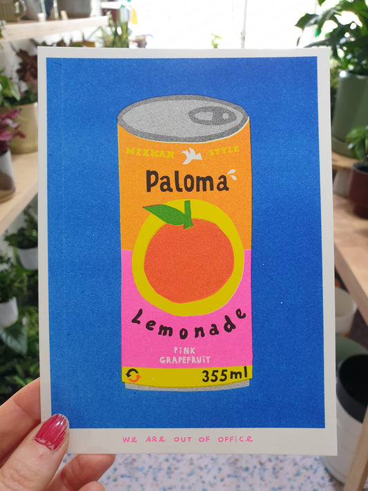 'A can of Paloma Lemonade' -  risograph print by 'We are out of office'