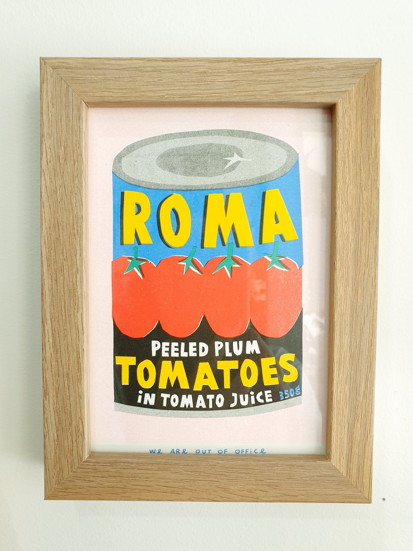 'A can of Roma plum tomatoes' - A framed risograph print.