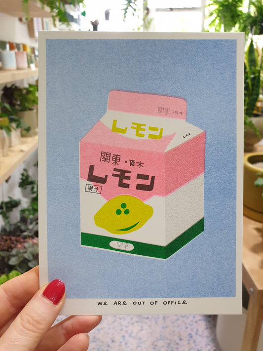 'A box of lemon milk' - risograph print by 'We are out of office'