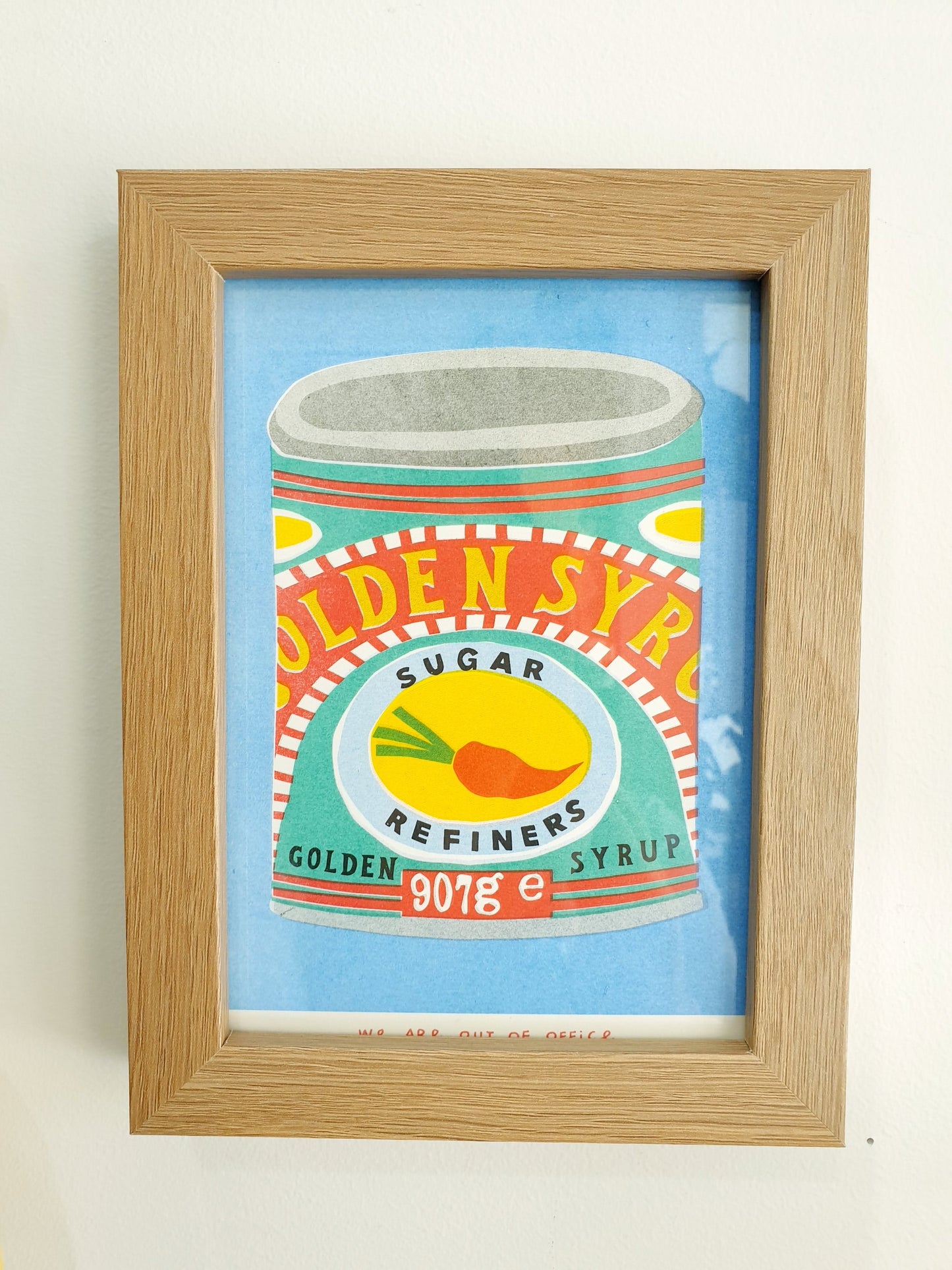 'A can of golden syrup' - A framed risograph print by 'We are out of office'