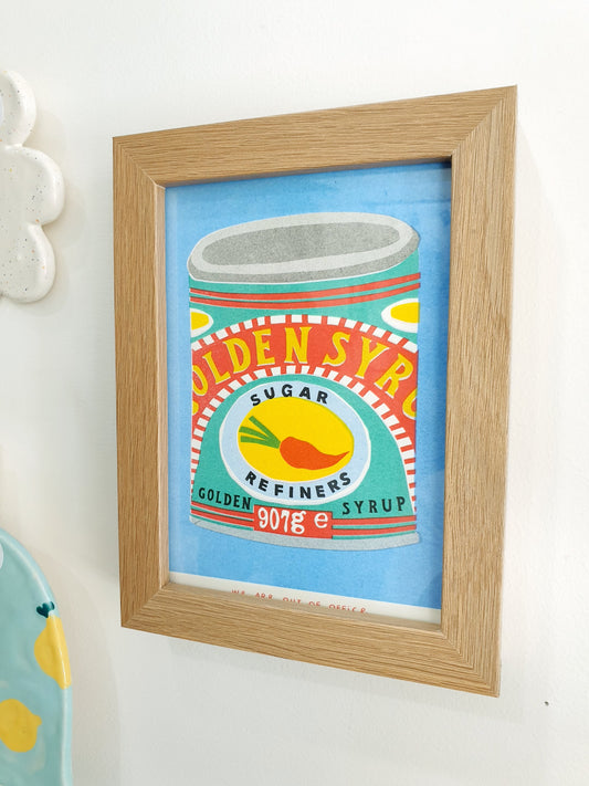 'A can of golden syrup' - A framed risograph print by 'We are out of office'