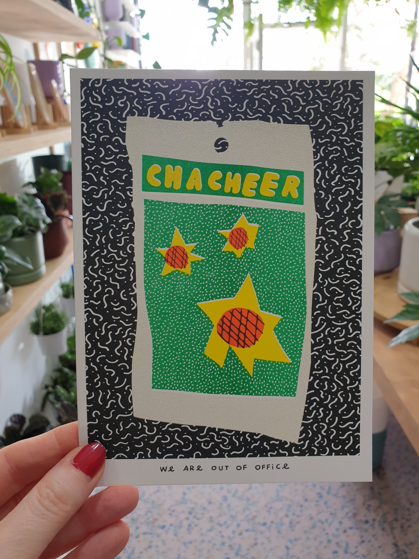 'A colorful bag of sunflower seeds - risograph print.