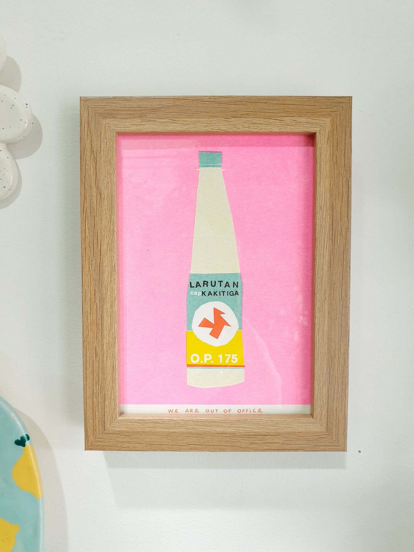 'A bottle of Indonesian Kaki Tiga Larutan' - FRAMED risograph print by 'We are out of office'