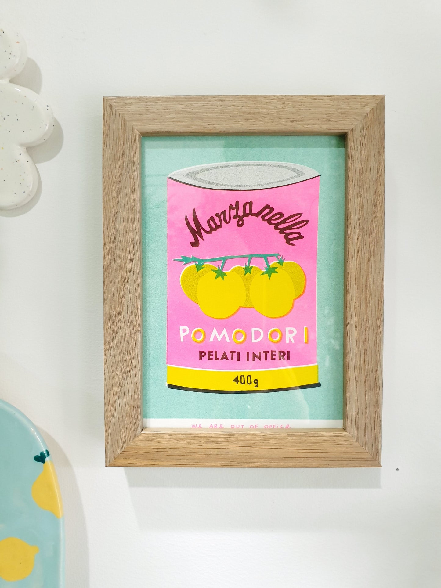 'A can of pomodori' - A framed risograph print.