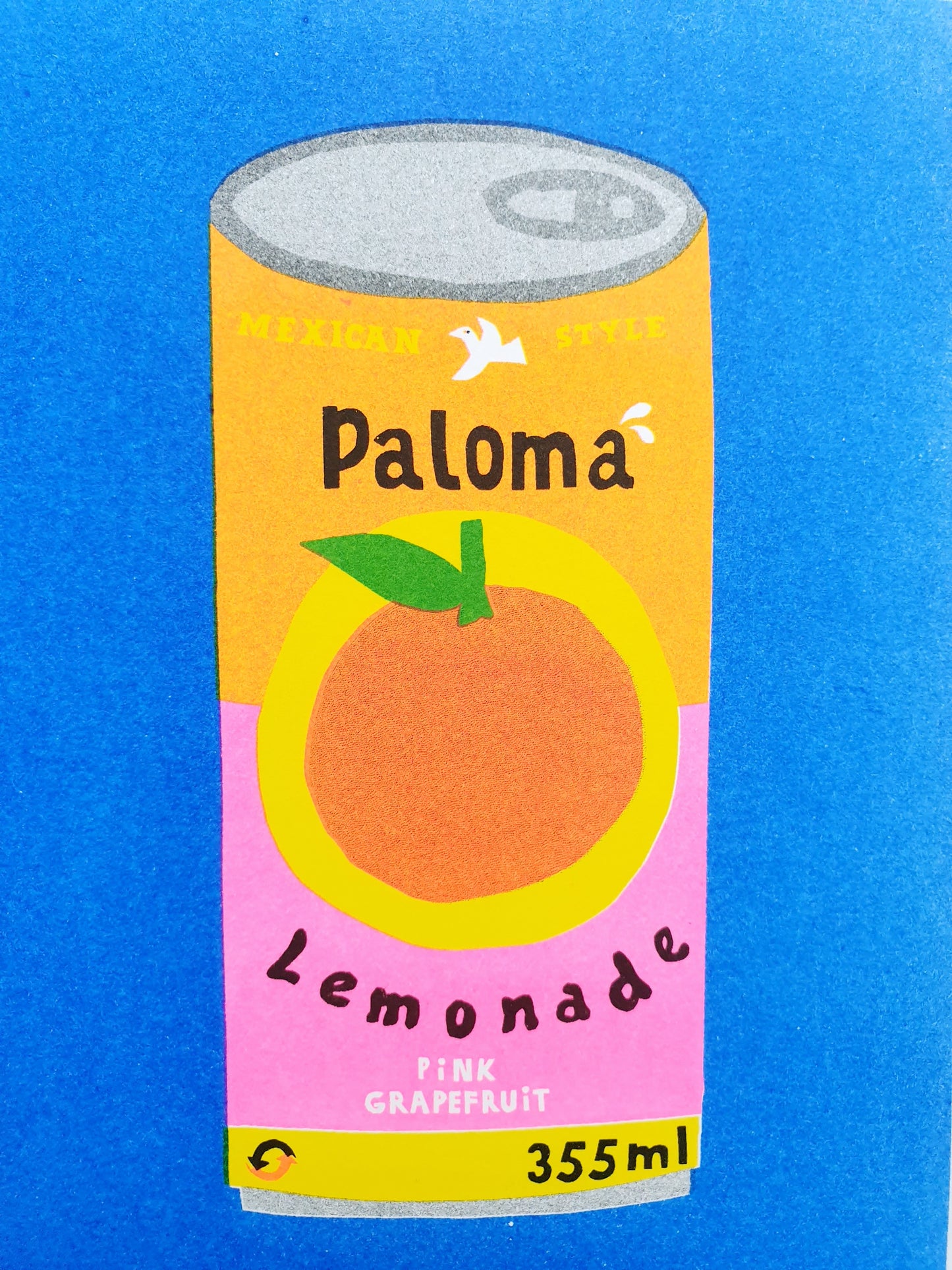 'A can of Paloma Lemonade' - FRAMED risograph print by 'We are out of office'