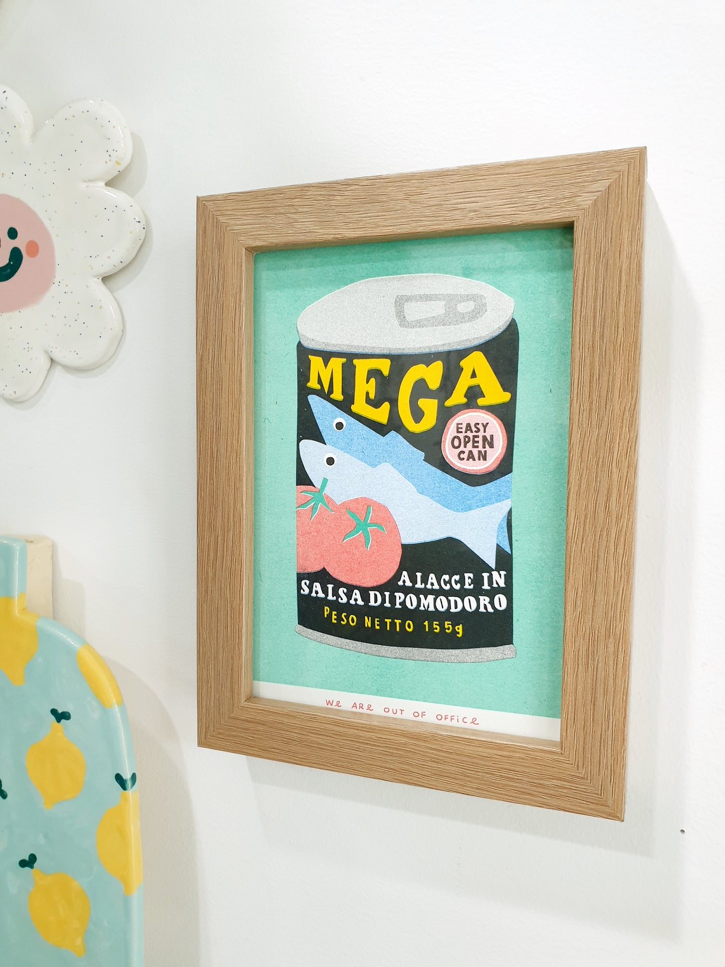 'A can of MEGA sardines' - FRAMED risograph print by 'We are out of office'
