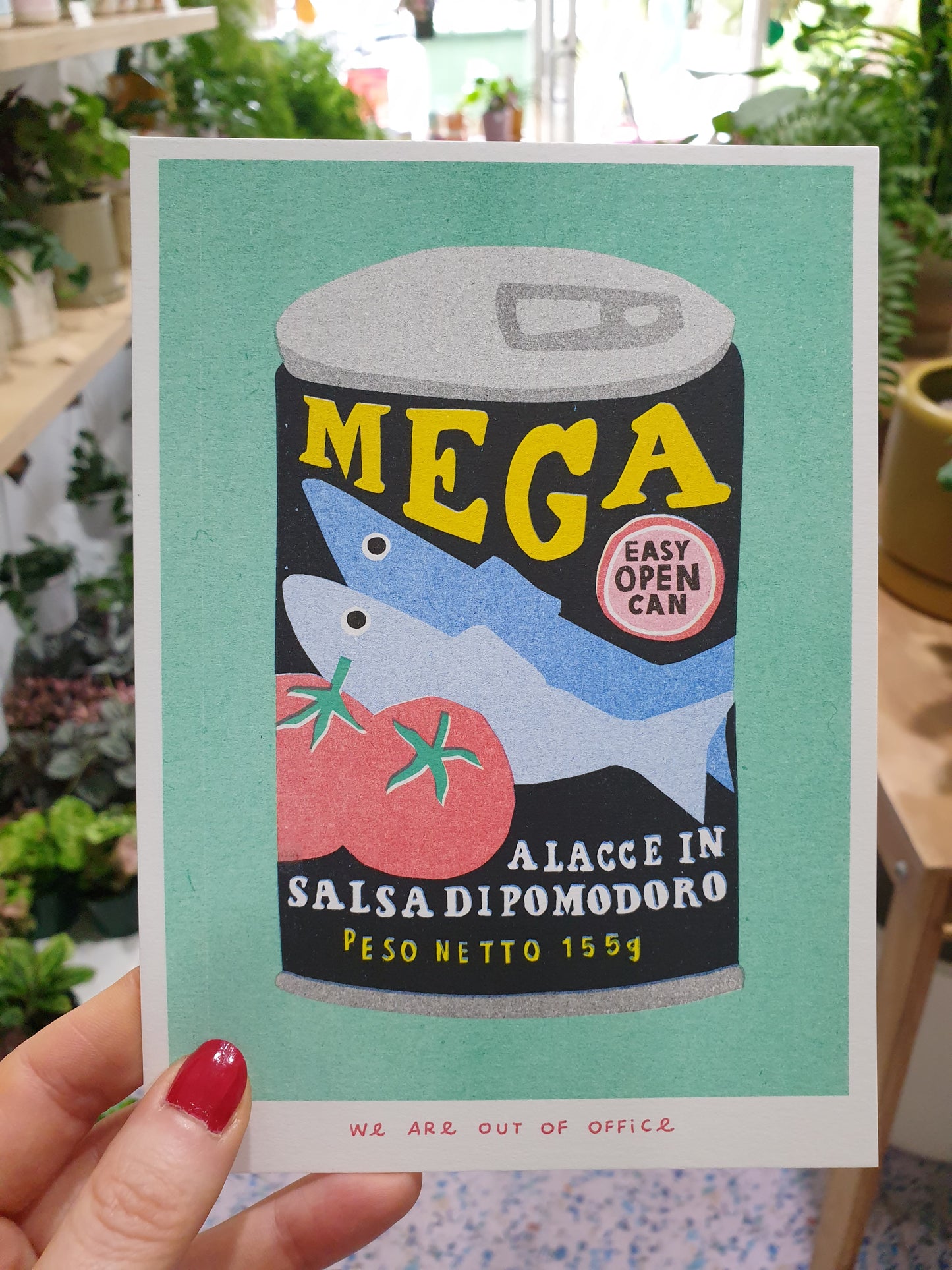 'A can of MEGA sardines' - risograph print by 'We are out of office'