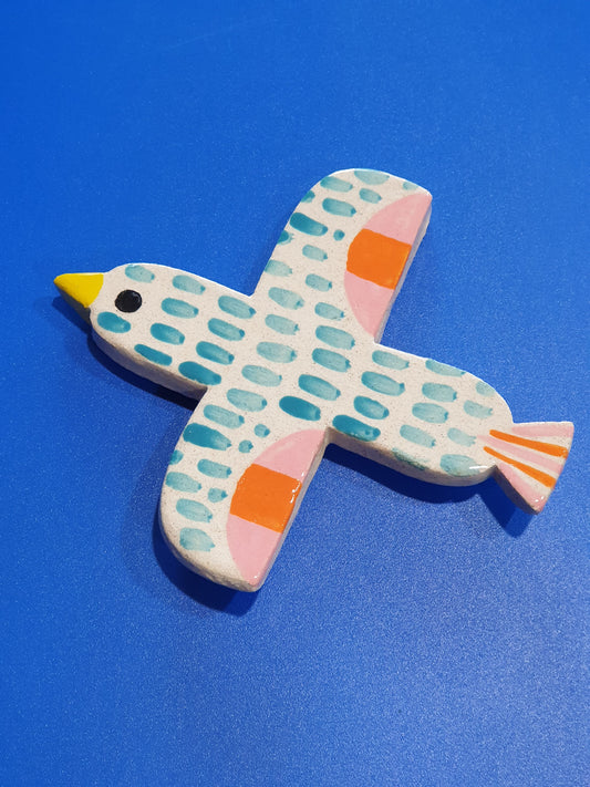 Teal Ceramic Bird wall hanging