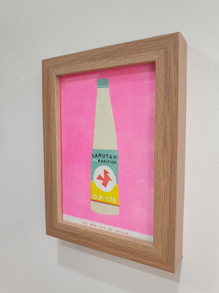 'A bottle of Indonesian Kaki Tiga Larutan' - FRAMED risograph print.