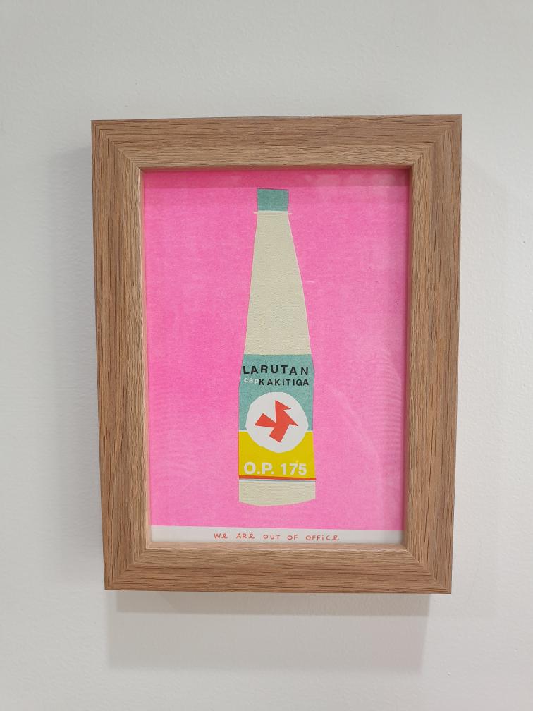 'A bottle of Indonesian Kaki Tiga Larutan' - FRAMED risograph print.