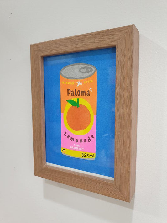 'A can of Paloma Lemonade' - A framed risograph print.