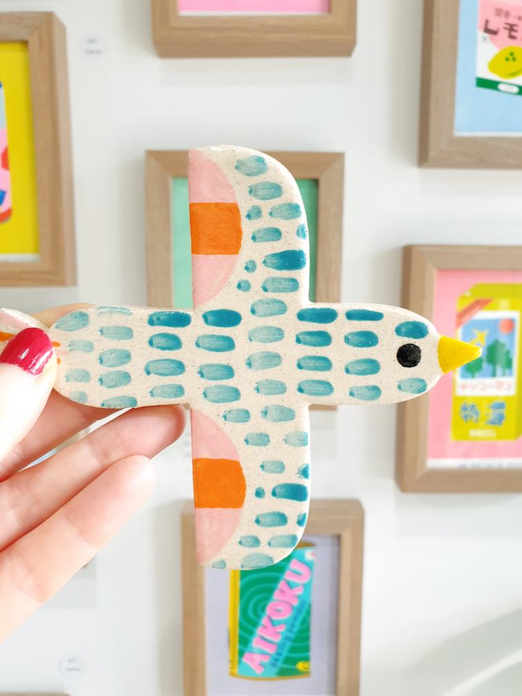 Teal Ceramic Bird wall hanging