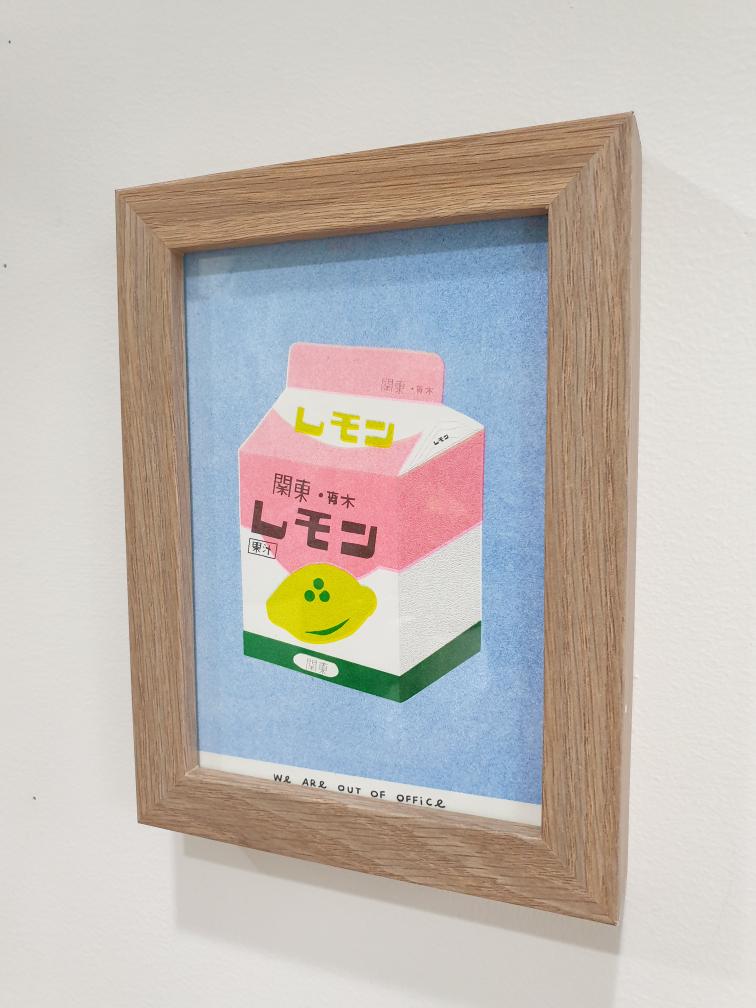 'A box of lemon milk' - A framed risograph print.