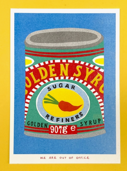 'A can of golden syrup' - FRAMED risograph print by 'We are out of office'