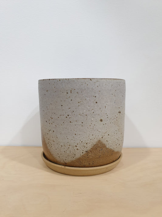 Misty Morning Stoneware Planter + Saucer Medium