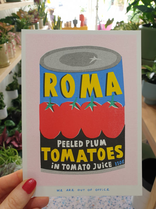 'A can of Roma plum tomatoes'  - risograph print.