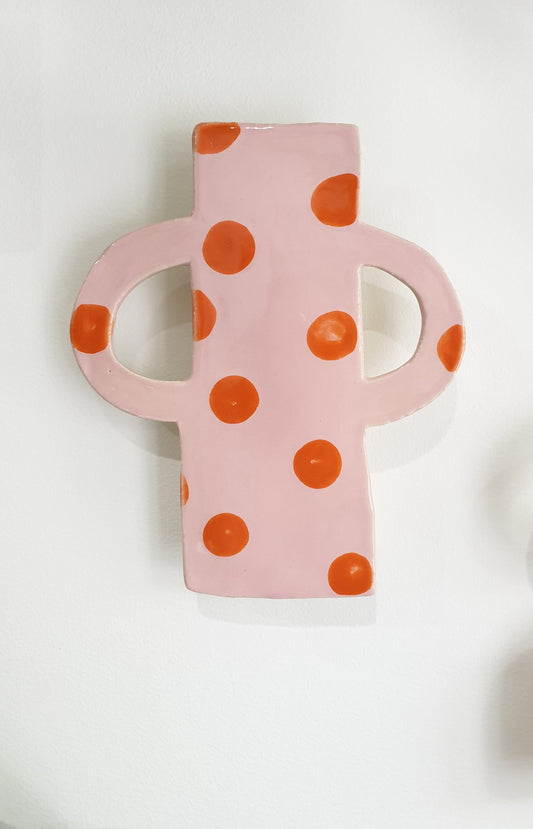 Wall Vase - Pink vase with red spots + handles